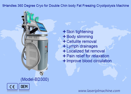 9Handles 360 derece Cryo için Çift Çene Vücut Yağ Dondurma Cryolipolysis Makinesi
