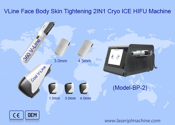 VLine Yüzü Vücut Anti Yaşlanma Deri Sıkıştırma 2IN1 Cryo ICE HIFU Makinesi