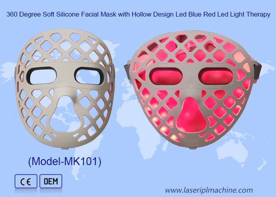 Hollow Out Design Yumuşak Silikon Mavi Kırmızı Sarı Işık Terapisi LED Yüz Maski
