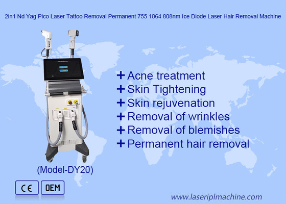 2in1 Nd Yag Pico Lazer Dövme Çekme Daimi 755 1064 808nm Buz Diyot Lazer Saç Çekme Makinesi