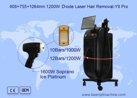 Tek El 3 Dalga Uzunluğu 808 755 1064nm 1200W Diyot Lazer Saç Kaldırma Y9 Pro
